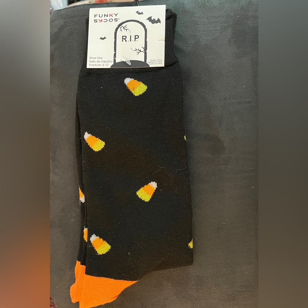 Novelty Halloween Crew Socks (Fall, Holiday) - Candy Corn design